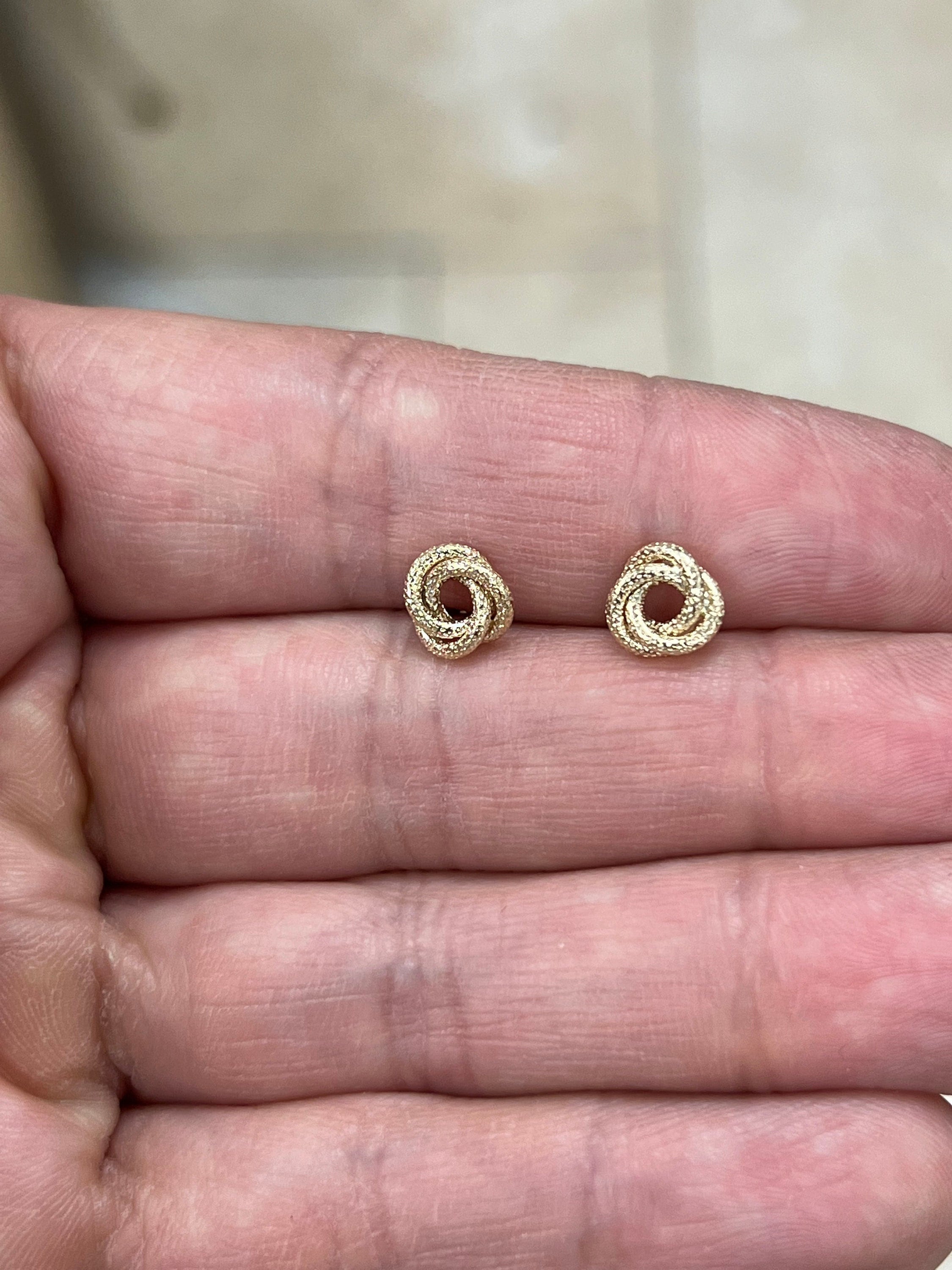 14K Solid Yellow Gold Textured Love Knot 8mm Earring, Love Knot Rosetta Design, Gift, Genuine 14k Yellow Gold