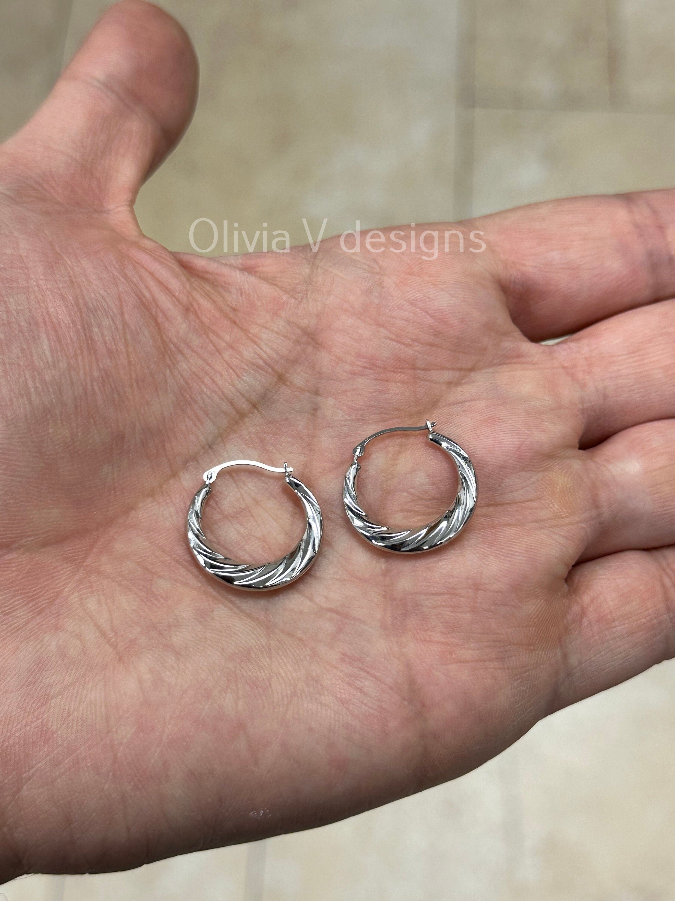 14K White Gold Croissant Hoops, Dainty Hoop Earrings, Dome Earrings, Croissant Hoops, Dome Hoops, Twisted Hoop