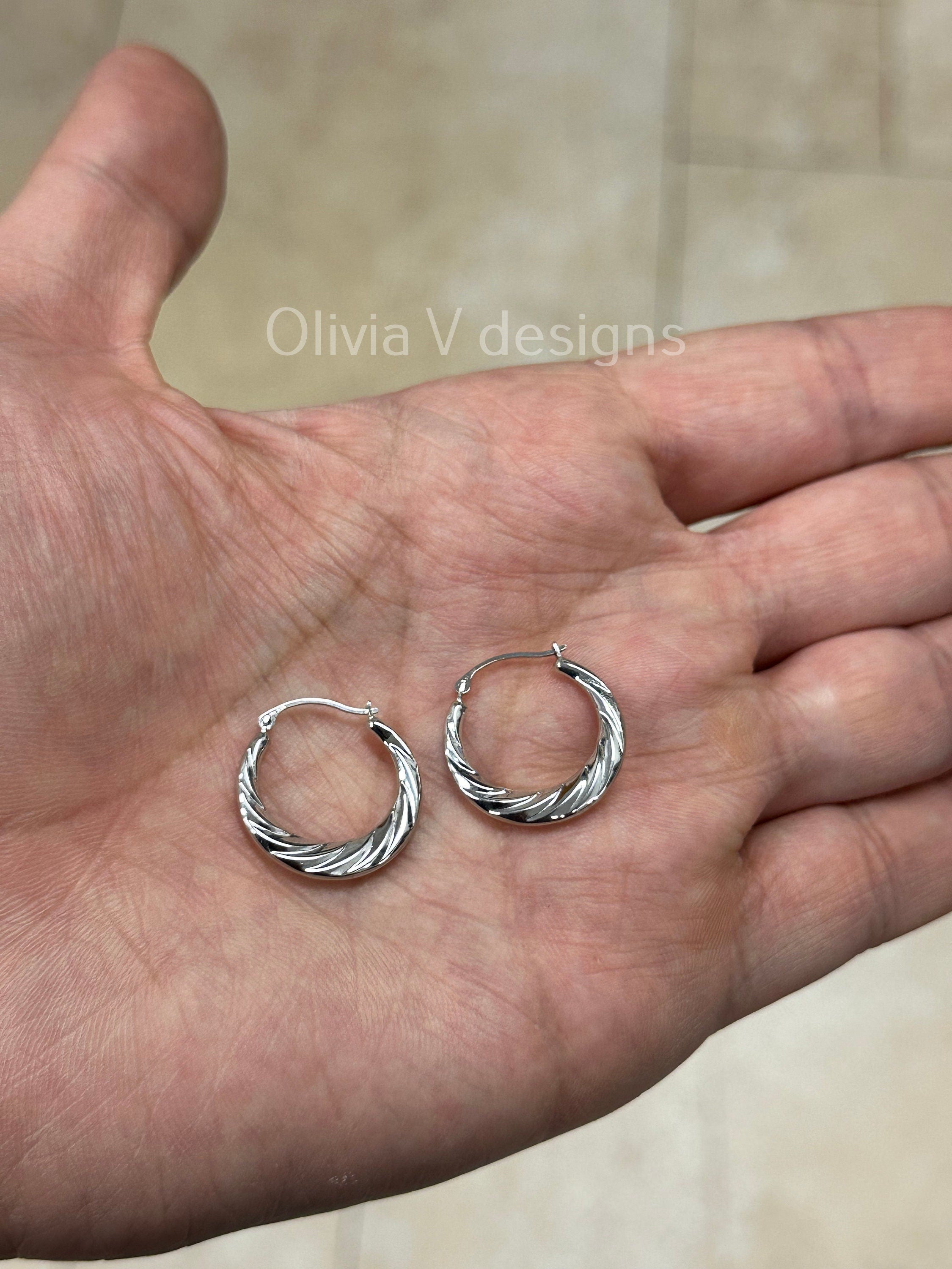 14K White Gold Croissant Hoops, Dainty Hoop Earrings, Dome Earrings, Croissant Hoops, Dome Hoops, Twisted Hoop