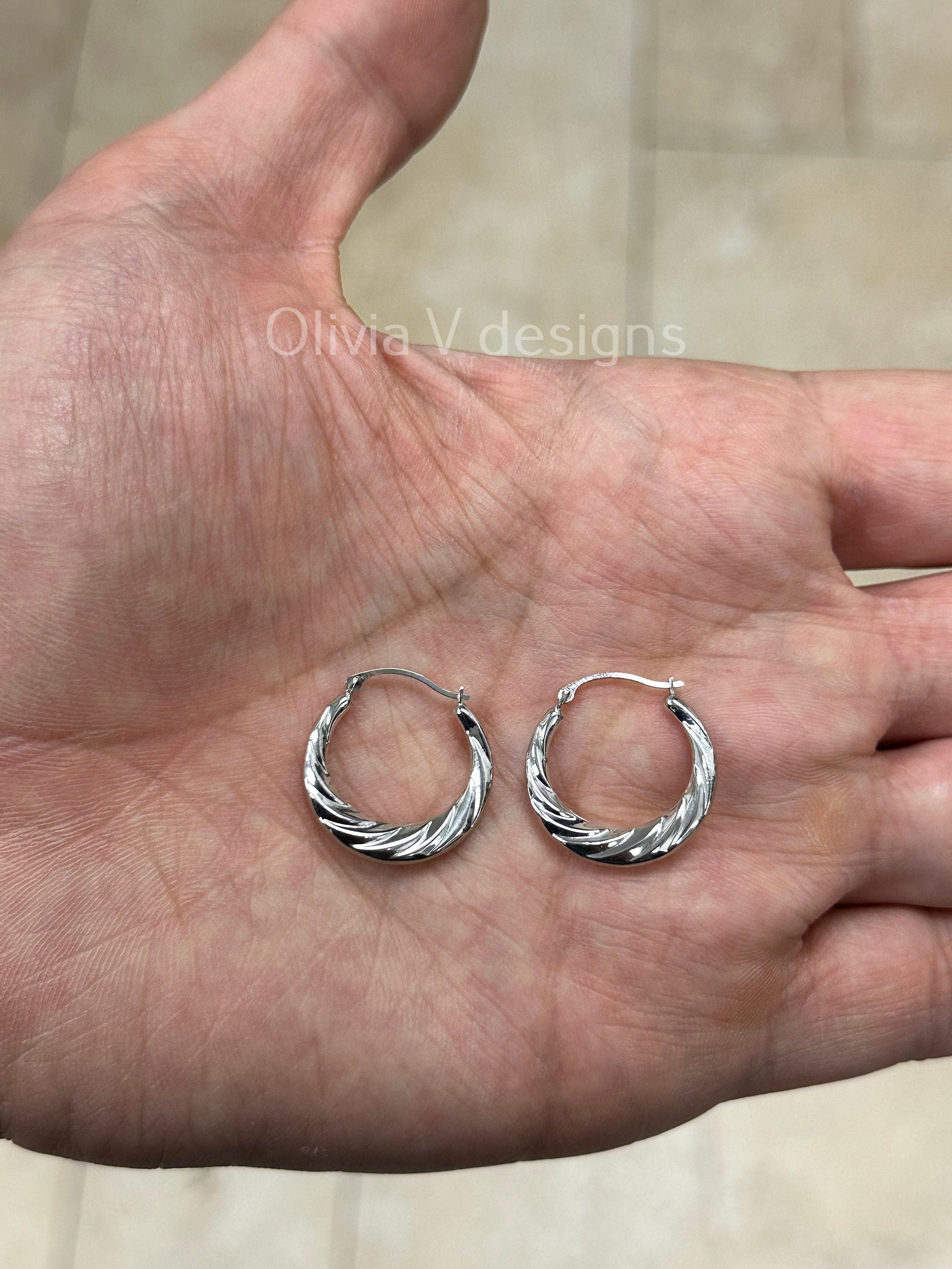 14K White Gold Croissant Hoops, Dainty Hoop Earrings, Dome Earrings, Croissant Hoops, Dome Hoops, Twisted Hoop