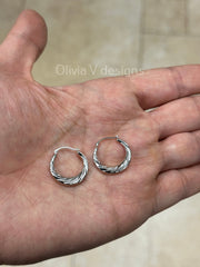 14K White Gold Croissant Hoops, Dainty Hoop Earrings, Dome Earrings, Croissant Hoops, Dome Hoops, Twisted Hoop