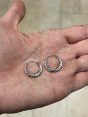 14K White Gold Croissant Hoops, Dainty Hoop Earrings, Dome Earrings, Croissant Hoops, Dome Hoops, Twisted Hoop
