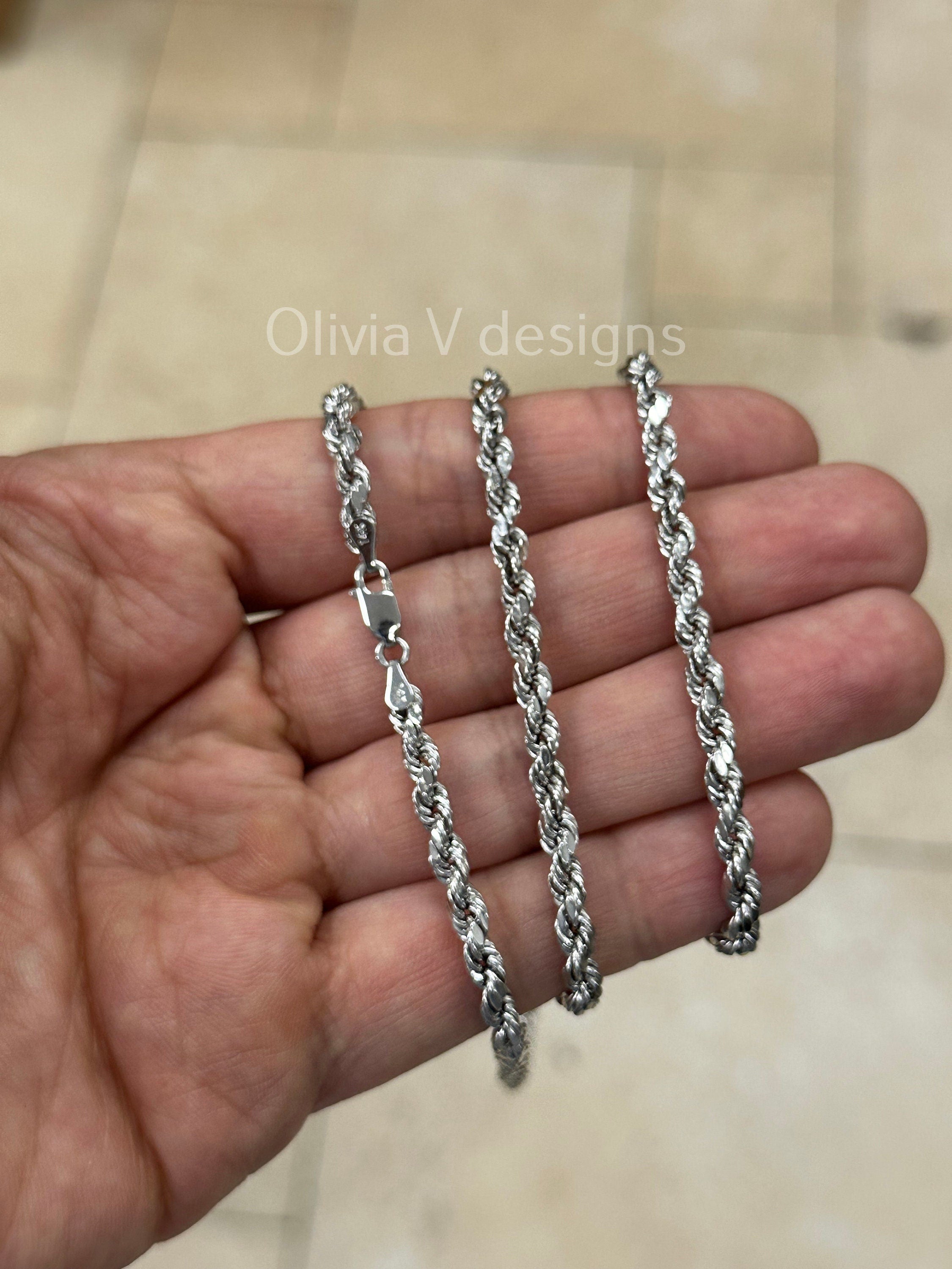14K White Gold Necklace 4.5mm Gold Rope Chain 26'' Inch, 14K Gold Rope Chain, 14K Rope Chain, Rope Gold Chain, Diamond-Cut, Men, Woman