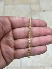14K Yellow Gold 925 Sterling Silver 3mm Moon Cut Ball Bead Elastic Bracelet, Genuine 925 - Solid 925 - Made In Italy - Beautiful Shine
