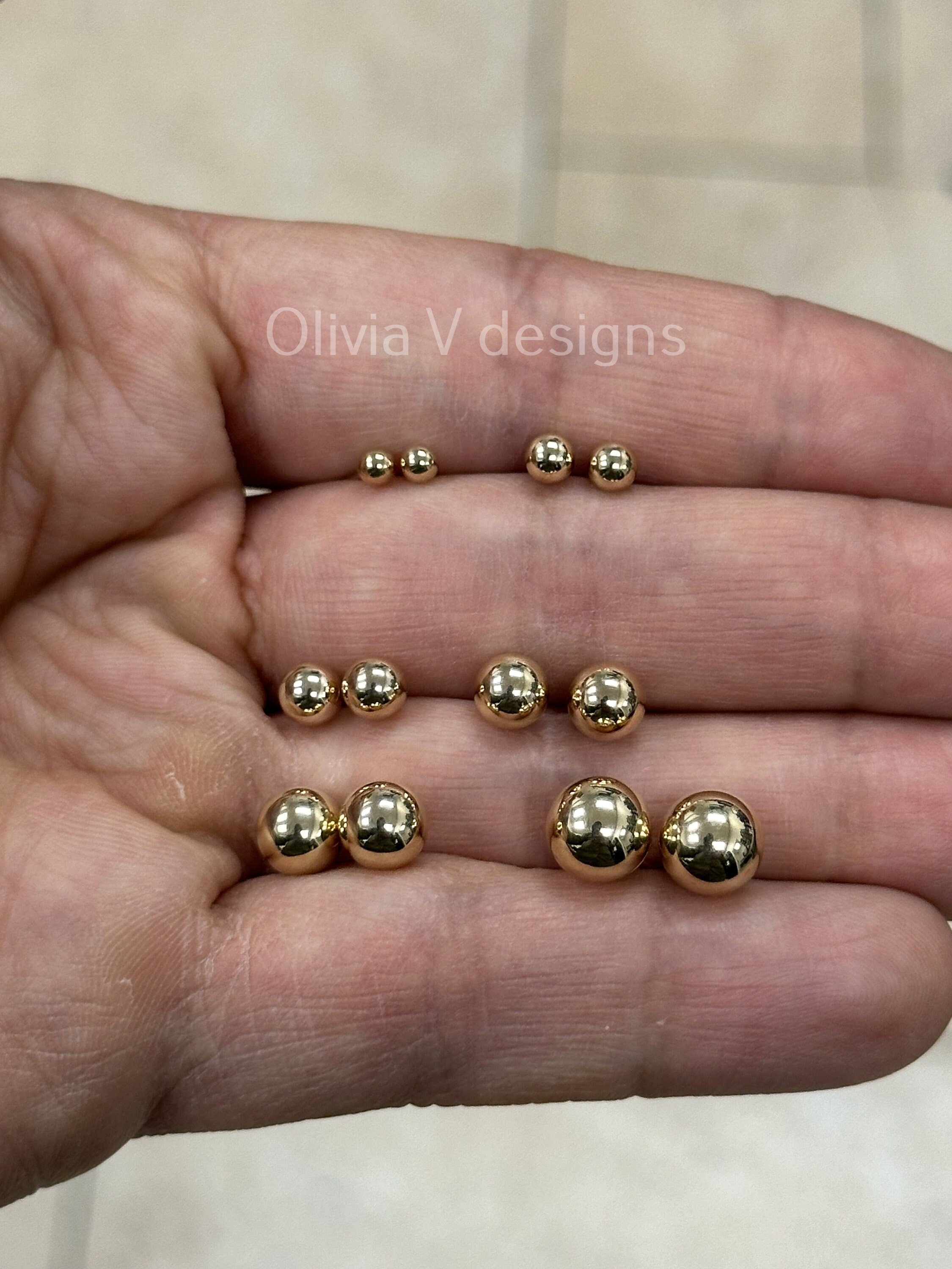 14K Yellow Gold Ball Earrings 14K Solid Gold, Available In Sizes 3MM, 4MM, 5MM, 6MM, 7MM, 8MM. Push-Back Closures, Perfect For Women