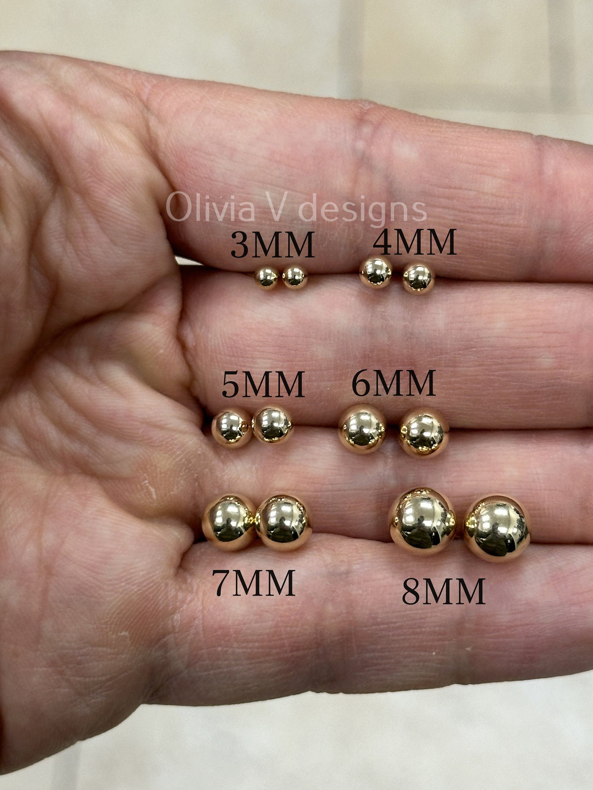 14K Yellow Gold Ball Earrings 14K Solid Gold, Available In Sizes 3MM, 4MM, 5MM, 6MM, 7MM, 8MM. Push-Back Closures, Perfect For Women