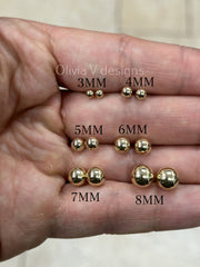 14K Yellow Gold Ball Earrings 14K Solid Gold, Available In Sizes 3MM, 4MM, 5MM, 6MM, 7MM, 8MM. Push-Back Closures, Perfect For Women