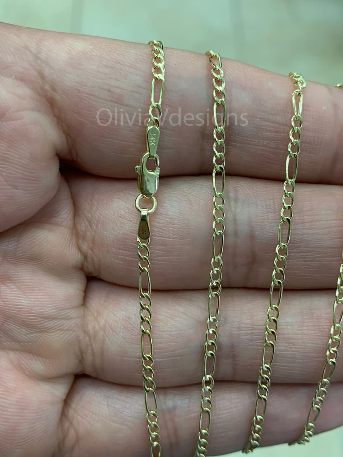 14K Yellow Gold Figaro Chain 2.00MM, 16'' 18'' 20'' 22'' 24'' 26''30" Inch, Gold Chain, Necklace, Figaro Link Chain, Yellow Gold, Women