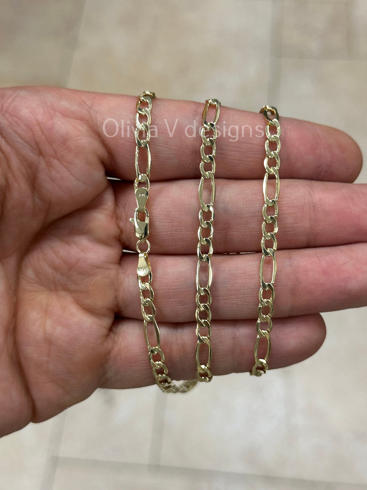 14K Yellow Gold Figaro Chain 4.50MM, 7'' 7.5'' 18'' 20'' 24'' 26'' 30" Inch, Gold Chain, Necklace, Figaro Link Chain, Yellow Gold, Women