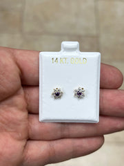 14K Yellow Gold Flower Stud Amethyst Birthstone Stud Earrings, Screw Back, Bolita Back, Genuine 14k Gold, Kids Baby