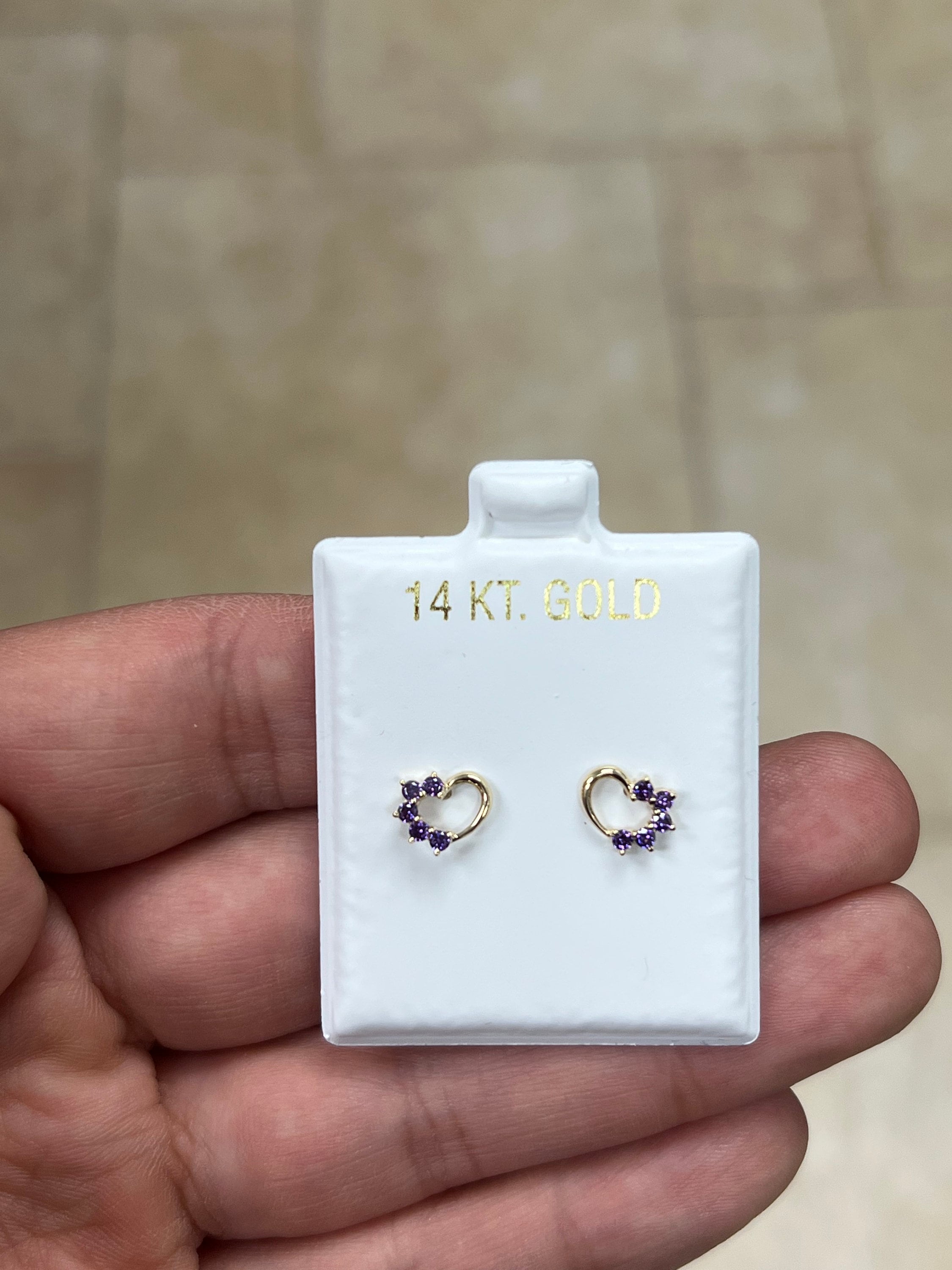 14K Yellow Gold Heart Amethyst Birthstone Stud Earrings, Screw Back, Bolita Back, Genuine 14k Gold, Kids Baby