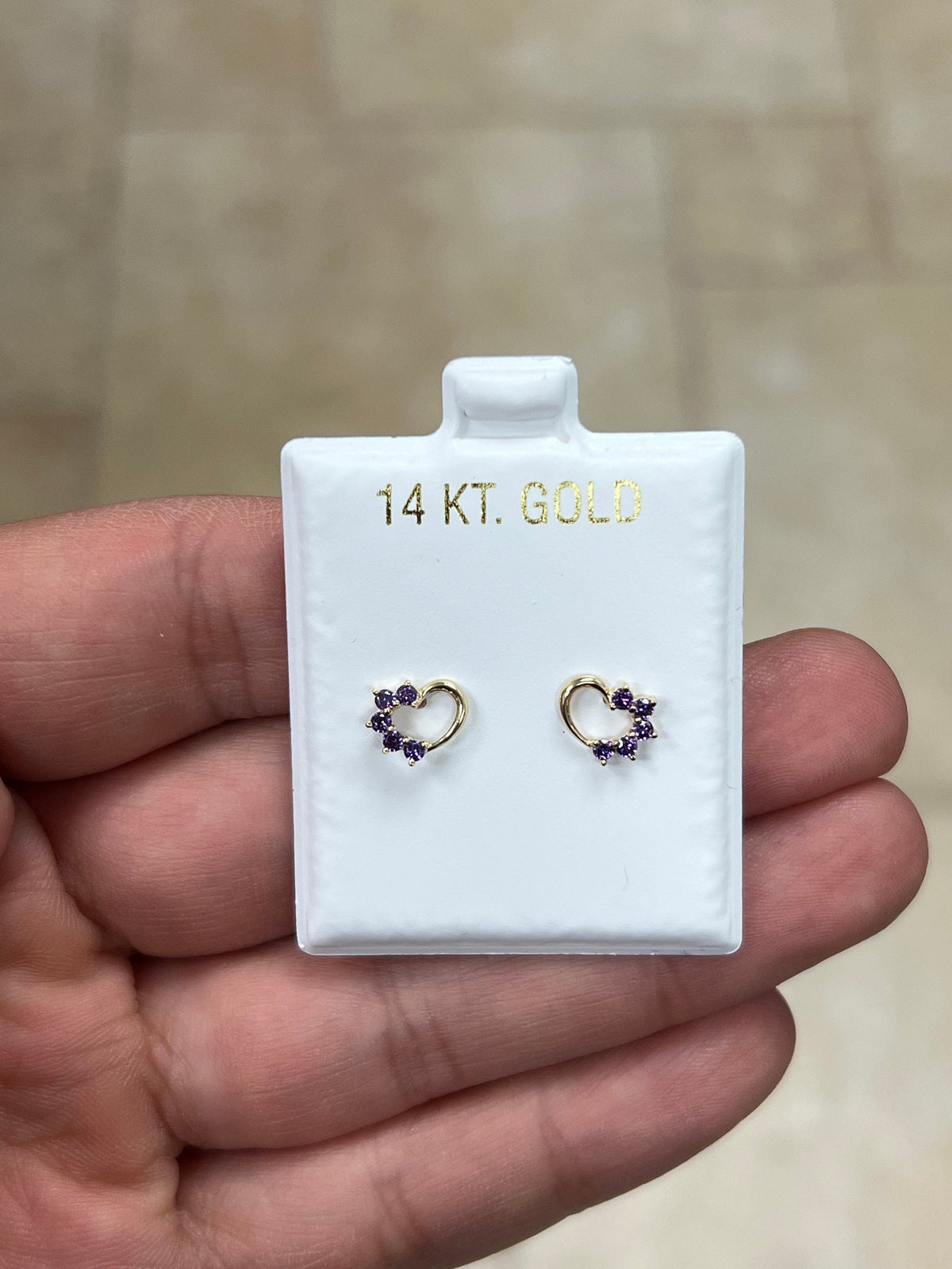 14K Yellow Gold Heart Amethyst Birthstone Stud Earrings, Screw Back, Bolita Back, Genuine 14k Gold, Kids Baby