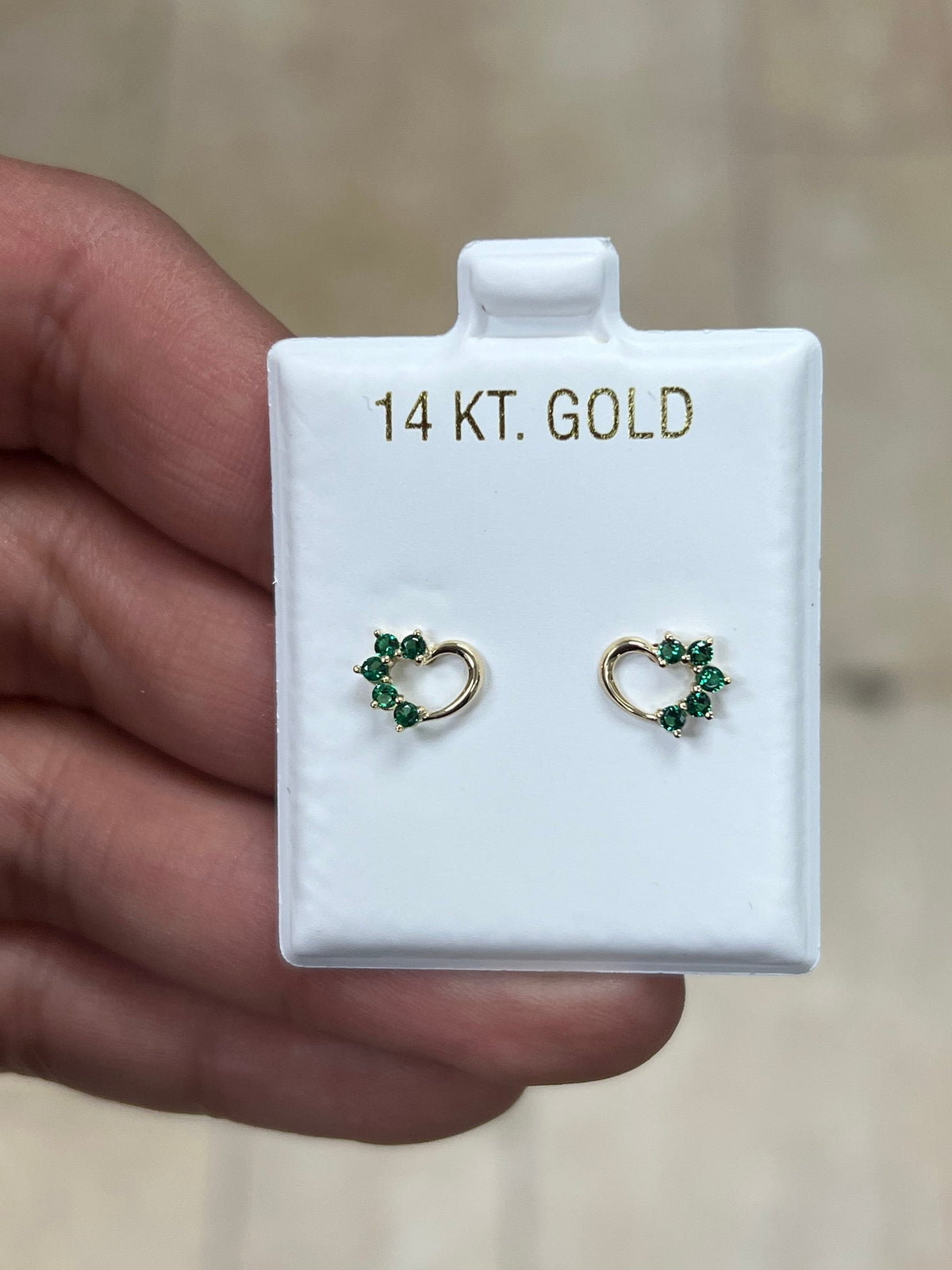 14K Yellow Gold Heart Emerald Birthstone Stud Earrings, Screw Back, Bolita Back, Genuine 14k Gold, Kids Baby