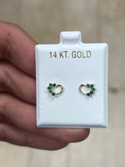 14K Yellow Gold Heart Emerald Birthstone Stud Earrings, Screw Back, Bolita Back, Genuine 14k Gold, Kids Baby
