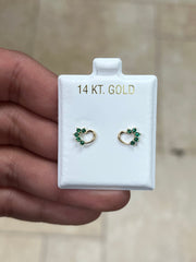 14K Yellow Gold Heart Emerald Birthstone Stud Earrings, Screw Back, Bolita Back, Genuine 14k Gold, Kids Baby