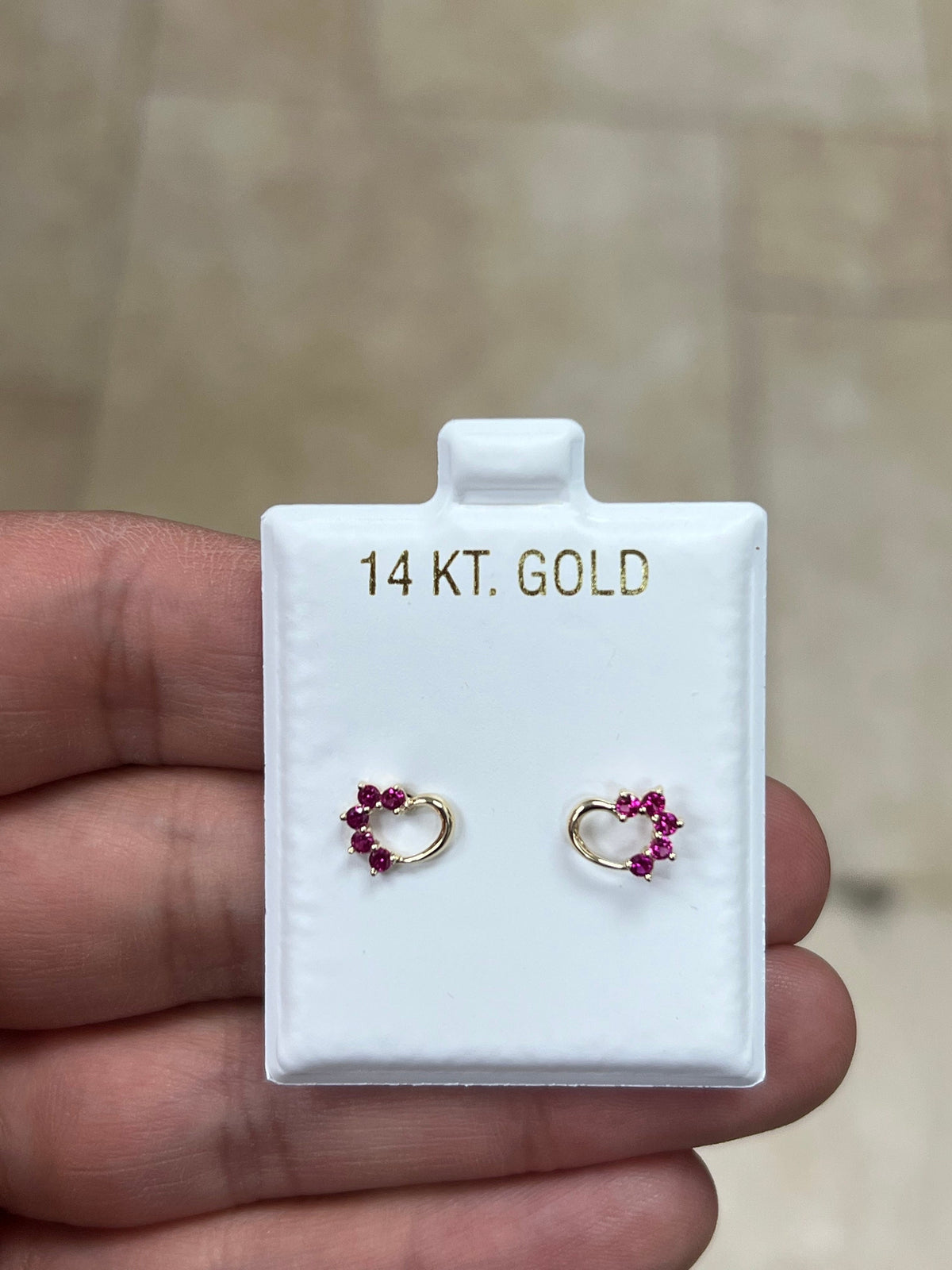 14K Yellow Gold Heart Ruby Birthstone Stud Earrings, Screw Back, Bolita Back, Genuine 14k Gold, Kids Baby