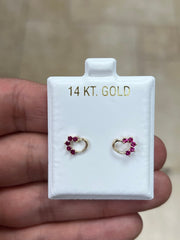 14K Yellow Gold Heart Ruby Birthstone Stud Earrings, Screw Back, Bolita Back, Genuine 14k Gold, Kids Baby