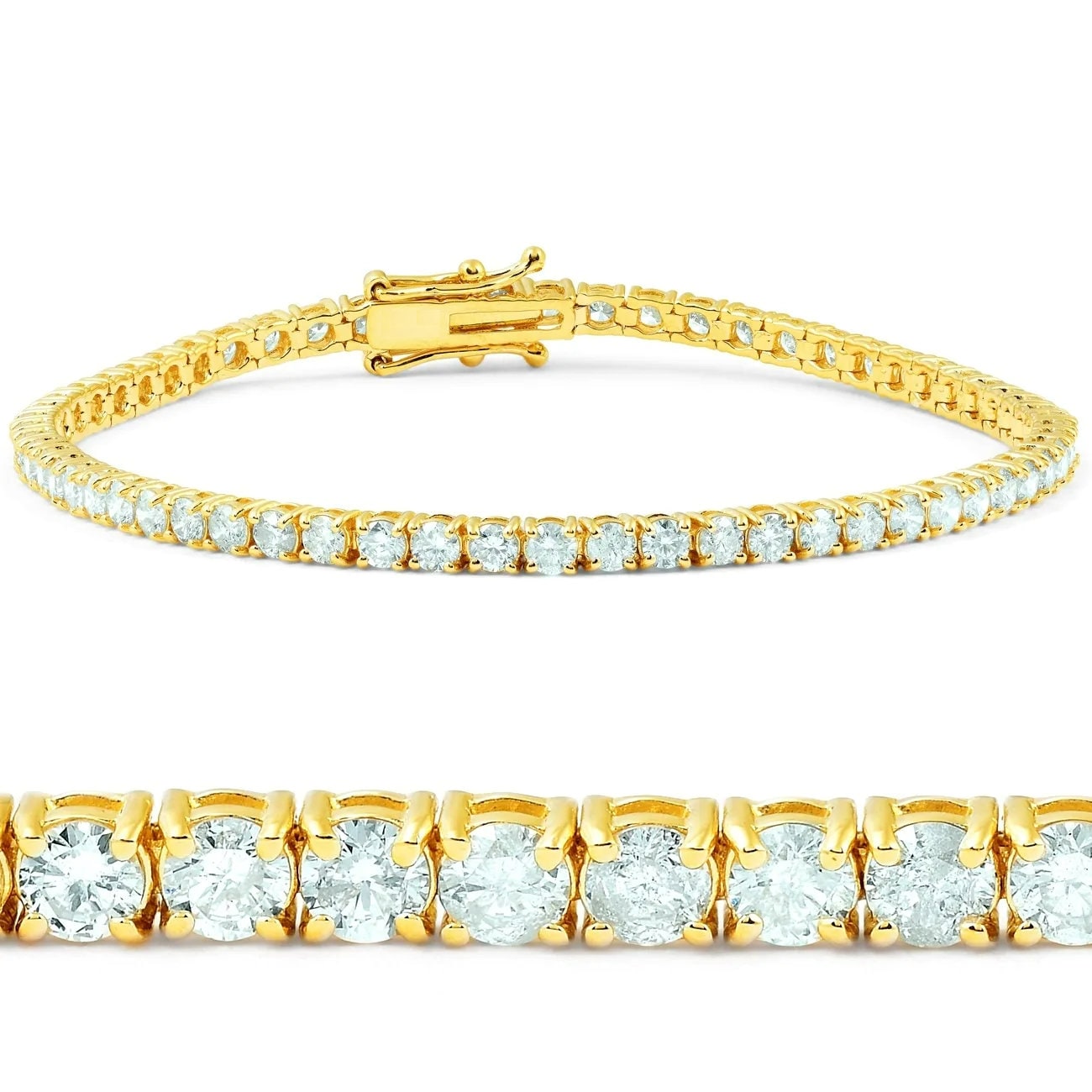 14K Yellow Gold Over 925 Sterling Silver 3mm Diamond Tennis Bracelet 7'' 7.5''  Diamond CZ Tennis / 14k Gold Finish / Unisex