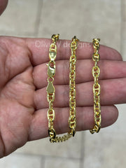 14K Yellow Gold Over 925 Sterling Silver 5mm Puffy Anchor Link Chain Necklace Solid Silver, Men's And Ladies, Puffy Chain, Thick