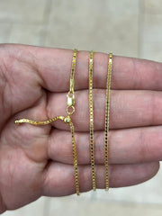14K Yellow Gold Over 925 Sterling Silver Box  Adjustable 1.3mm Chain, Silver, Sterling Silver Chain, 925 Sterling Silver, Finished Necklace