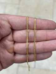 14K Yellow Gold Over 925 Sterling Silver Box  Adjustable 1.3mm Chain, Silver, Sterling Silver Chain, 925 Sterling Silver, Finished Necklace