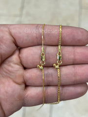 14K Yellow Gold Over 925 Sterling Silver Box  Adjustable 1mm 1.3mm Chain, Silver, Sterling Silver Chain, 925 Sterling Silver