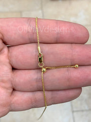 14K Yellow Gold Over 925 Sterling Silver Box  Adjustable 1mm Chain, Silver, Sterling Silver Chain, 925 Sterling Silver, Finished Necklace