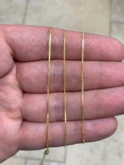14K Yellow Gold Over 925 Sterling Silver Box  Adjustable 1mm Chain, Silver, Sterling Silver Chain, 925 Sterling Silver, Finished Necklace