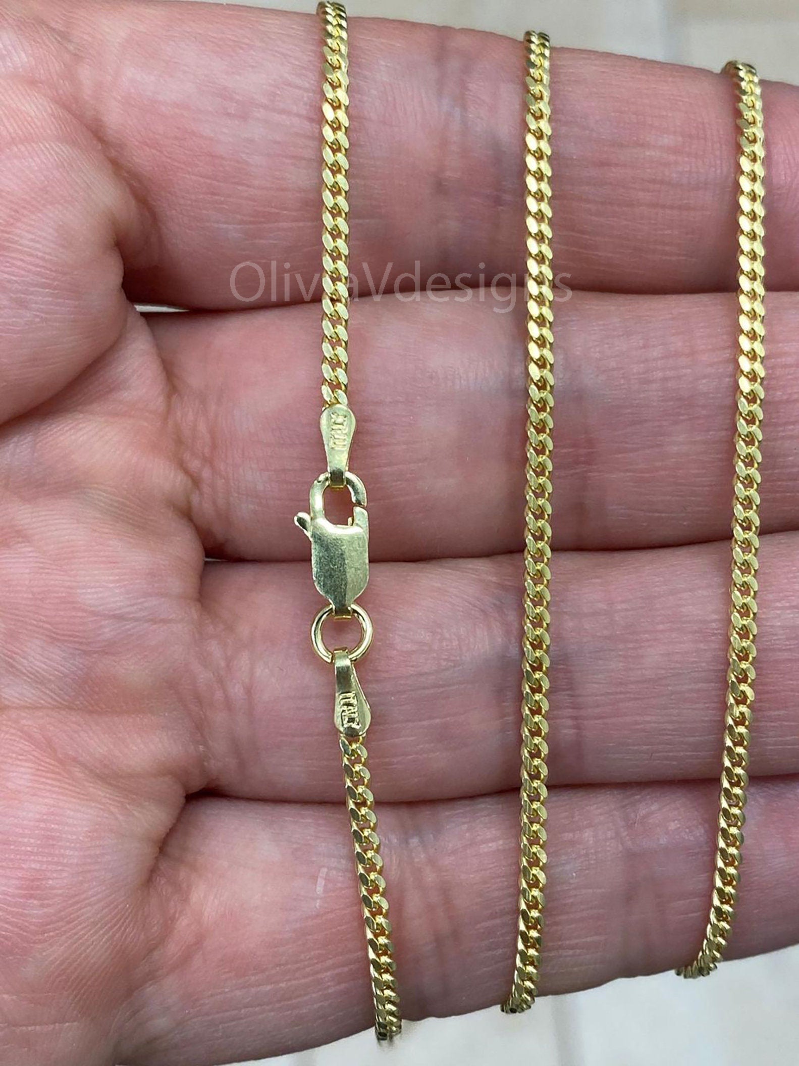 14K Yellow Gold Over 925 Sterling Silver Italian Solid Cuban Curb Link Chain 16'' 18'' 20'' 22'' 24'' 30'' 2.00MM - Best Selling Sale, Gift