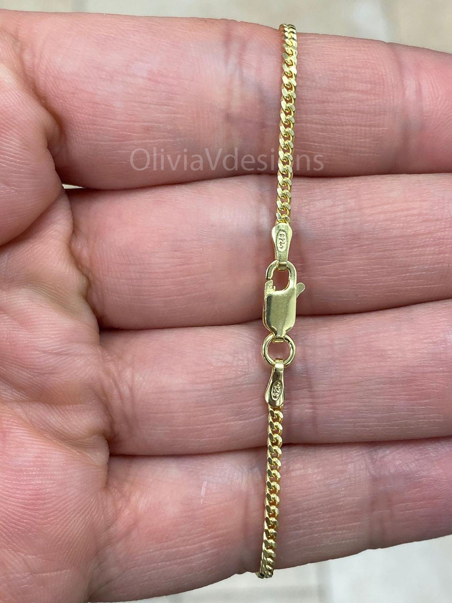 14K Yellow Gold Over 925 Sterling Silver Italian Solid Cuban Curb Link Chain 16'' 18'' 20'' 22'' 24'' 30'' 2.00MM - Best Selling Sale, Gift