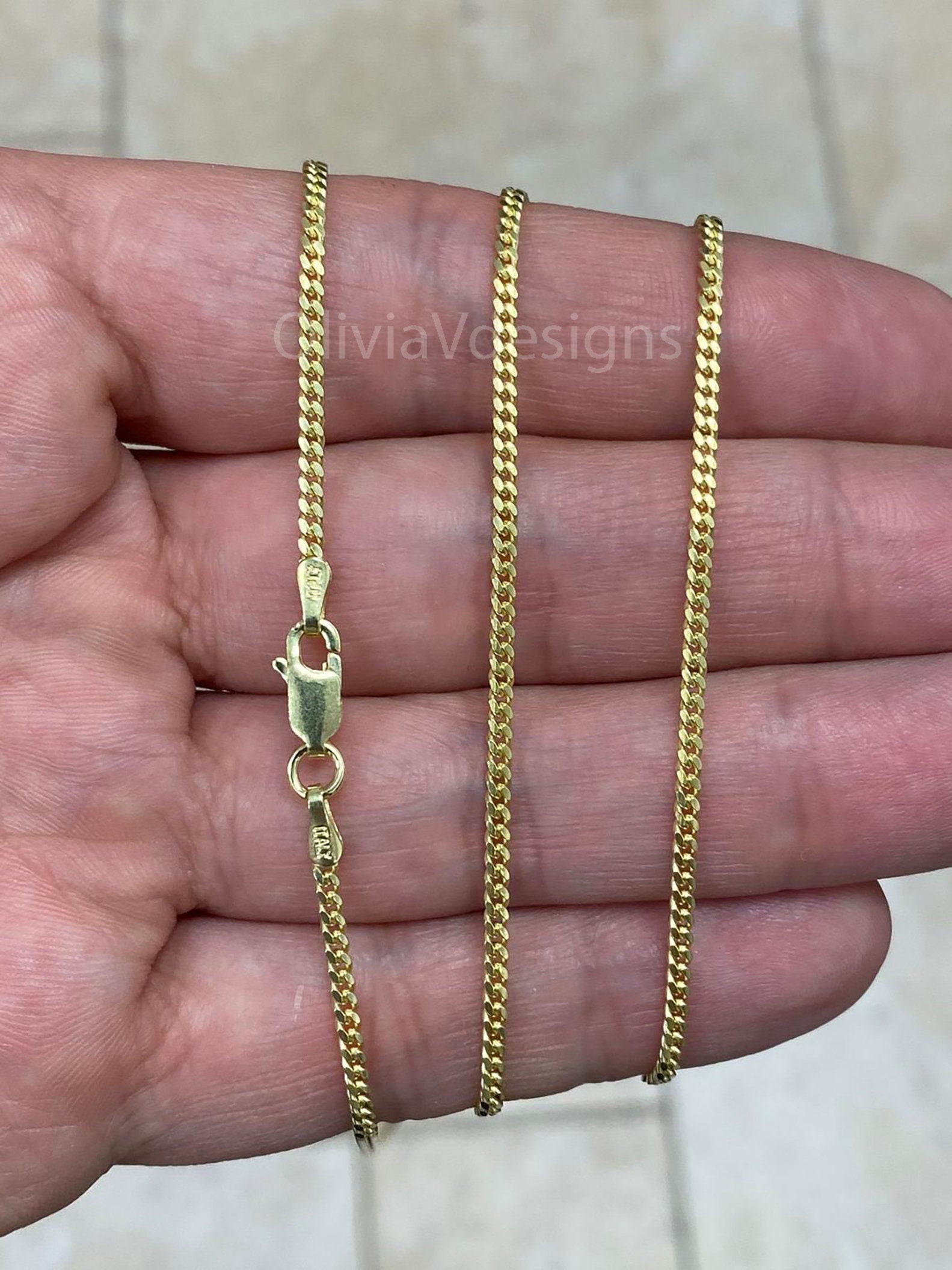 14K Yellow Gold Over 925 Sterling Silver Italian Solid Cuban Curb Link Chain 16'' 18'' 20'' 22'' 24'' 30'' 2.00MM - Best Selling Sale, Gift