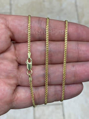 14K Yellow Gold Over 925 Sterling Silver Italian Solid Cuban Curb Link Chain 16'' 18'' 20'' 22'' 24'' 30'' 2.00MM - Best Selling Sale, Gift