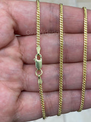 14K Yellow Gold Over 925 Sterling Silver Italian Solid Cuban Curb Link Chain 16'' 18'' 20'' 22'' 24'' 30'' 2.00MM - Best Selling Sale, Gift