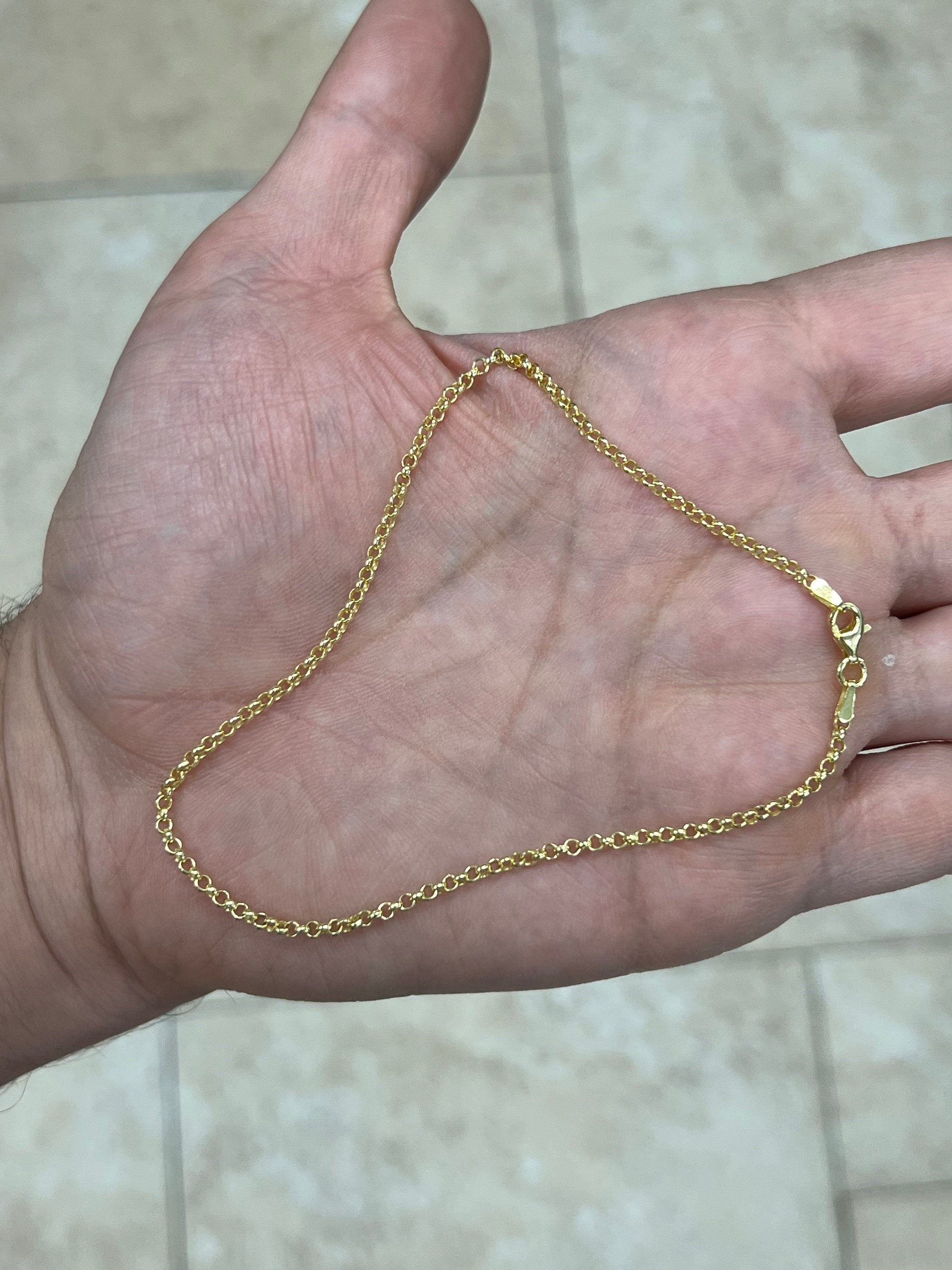 14K Yellow Gold Over 925 Sterling Silver Rolo Belcher Anklet 2.2mm 10'' - Made In Italy - 925 Sterling