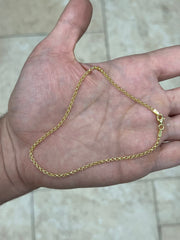 14K Yellow Gold Over 925 Sterling Silver Rolo Belcher Anklet 2.2mm 10'' - Made In Italy - 925 Sterling