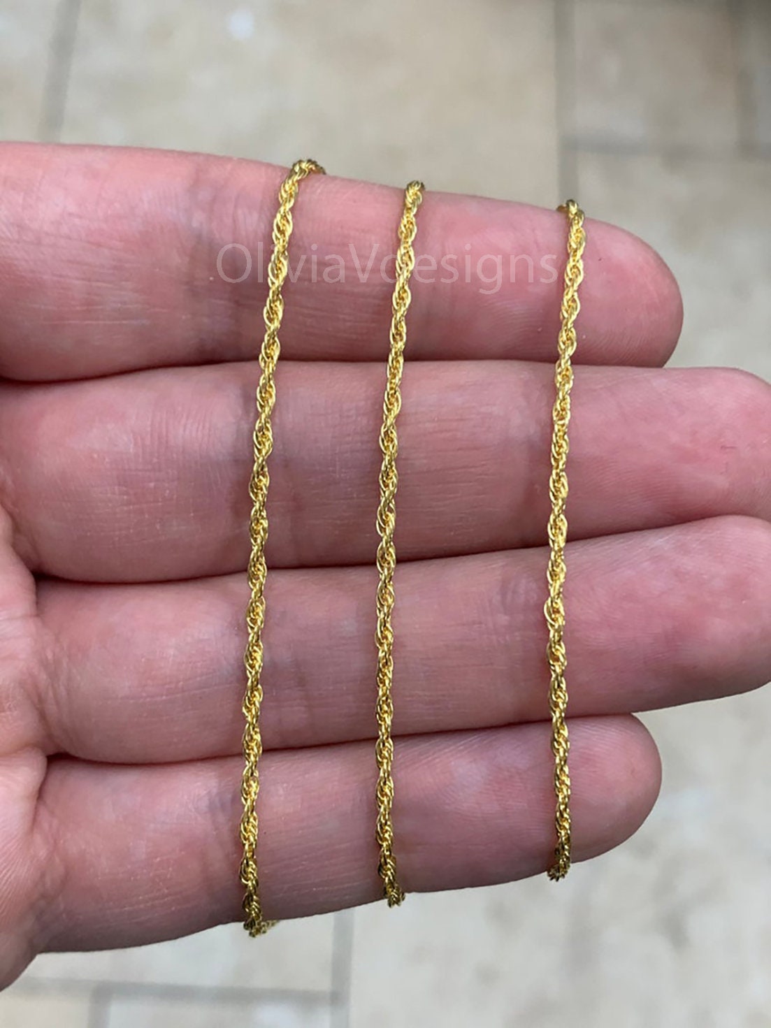 14K Yellow Gold Over 925 Sterling Silver Solid Loose Rope Adjustable Chain Necklace 24" 2mm Italy, 925 Sterling Silver, Yellow Gold