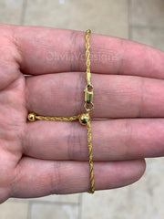 14K Yellow Gold Over 925 Sterling Silver Solid Loose Rope Adjustable Chain Necklace 24" 2mm Italy, 925 Sterling Silver, Yellow Gold