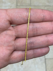 Adjustable 14K Yellow Gold Over 925 Sterling Silver Sparkle Glitter Margarita Twisted Rock Chain 2.00mm Necklace, Diamond Cut
