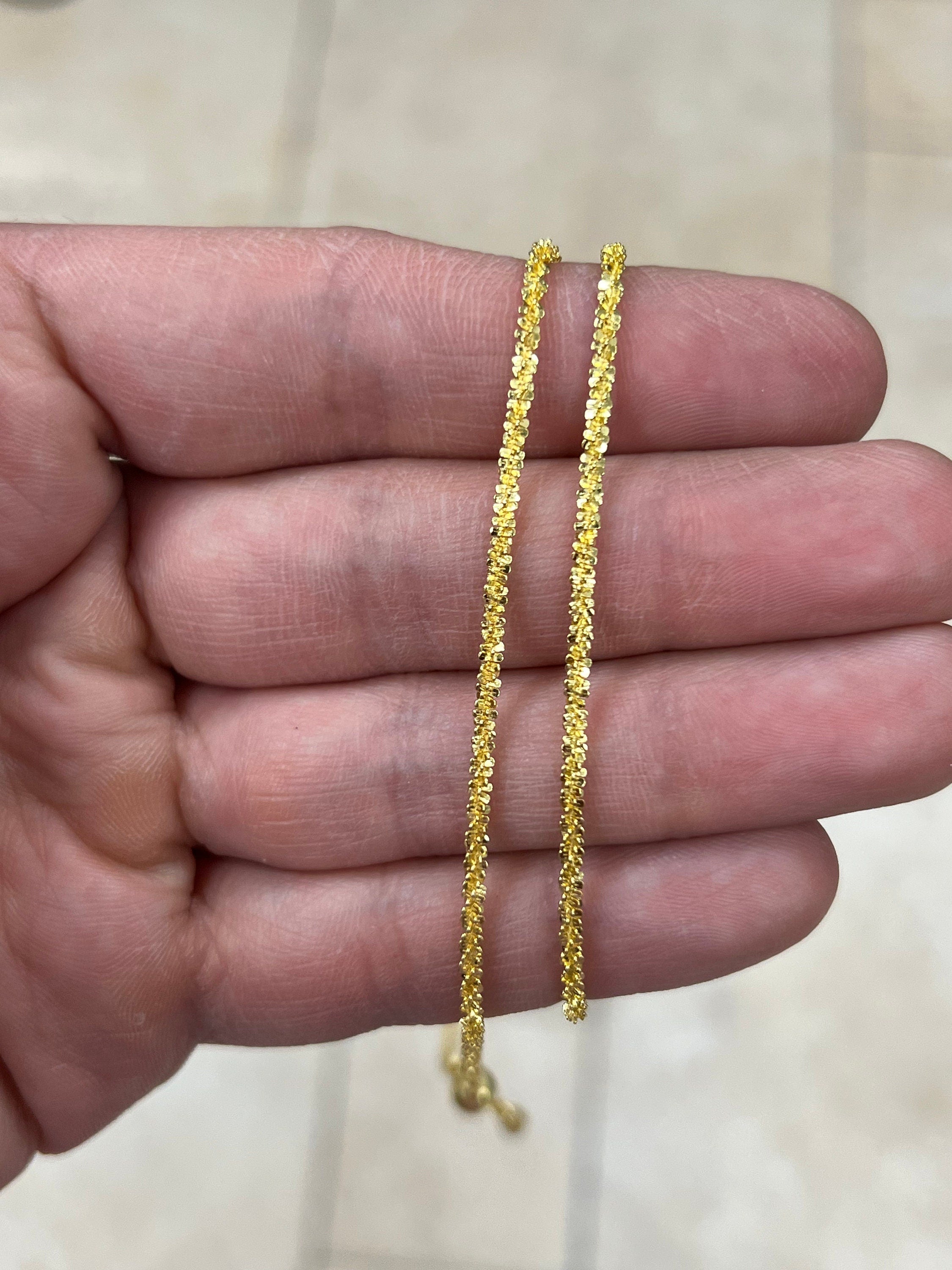 Adjustable 14K Yellow Gold Over 925 Sterling Silver Sparkle Glitter Margarita Twisted Rock Chain 2.50mm Necklace, Diamond Cut