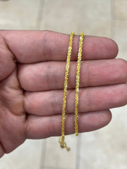 Adjustable 14K Yellow Gold Over 925 Sterling Silver Sparkle Glitter Margarita Twisted Rock Chain 2.50mm Necklace, Diamond Cut