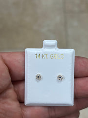 14K Yellow Gold Round Circle Sapphire Round Diamond Birthstone Stud Earrings, Screw Back, Bolita Back, Genuine 14k Gold, Kids Baby