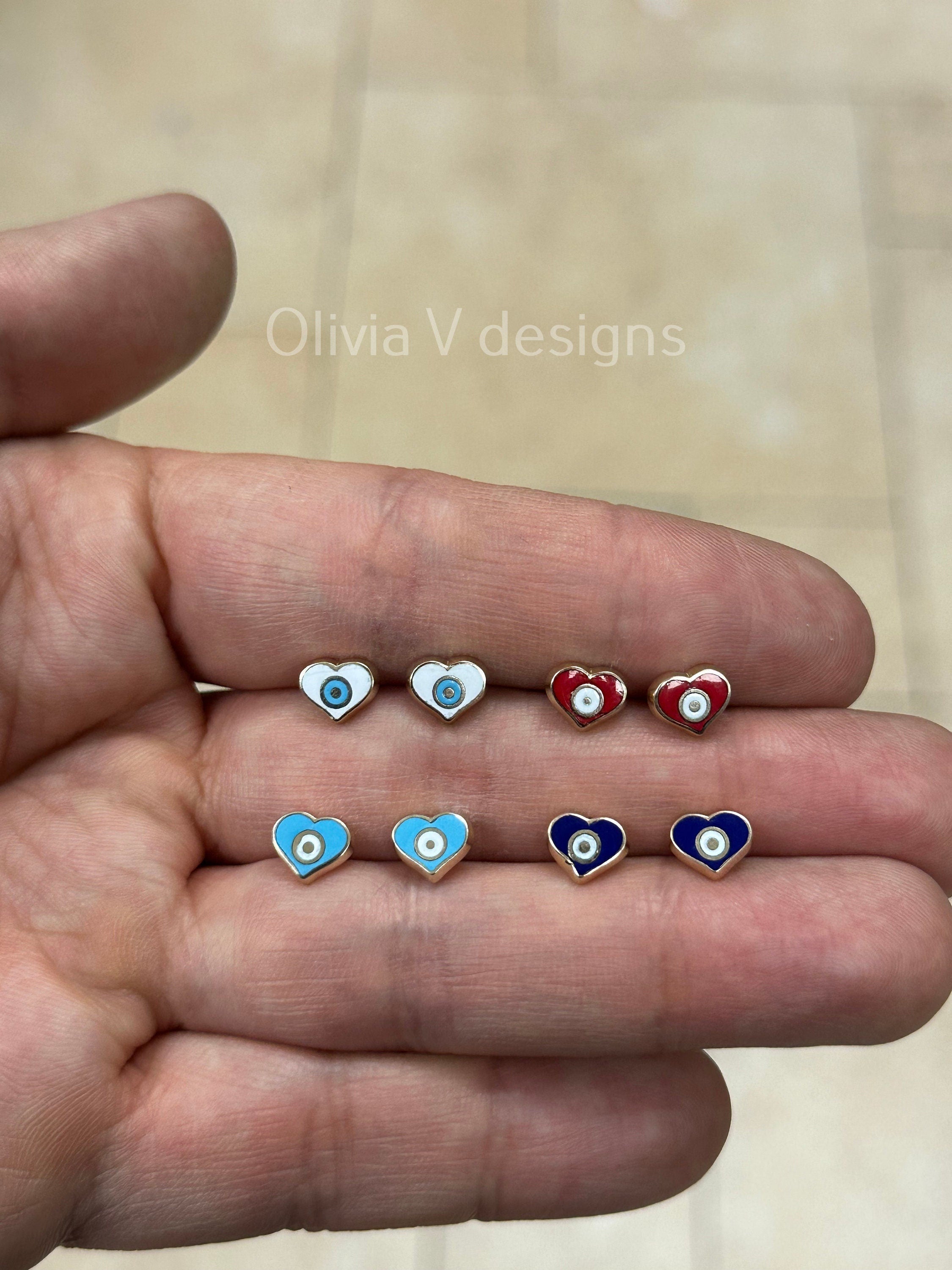 14k Evil Eye Stud Earring / 14k Gold / Heart Enamel Stud Earring / Evil Eye Earring / Hamsa Stud Earring /Turquoise White Blue Red Earring