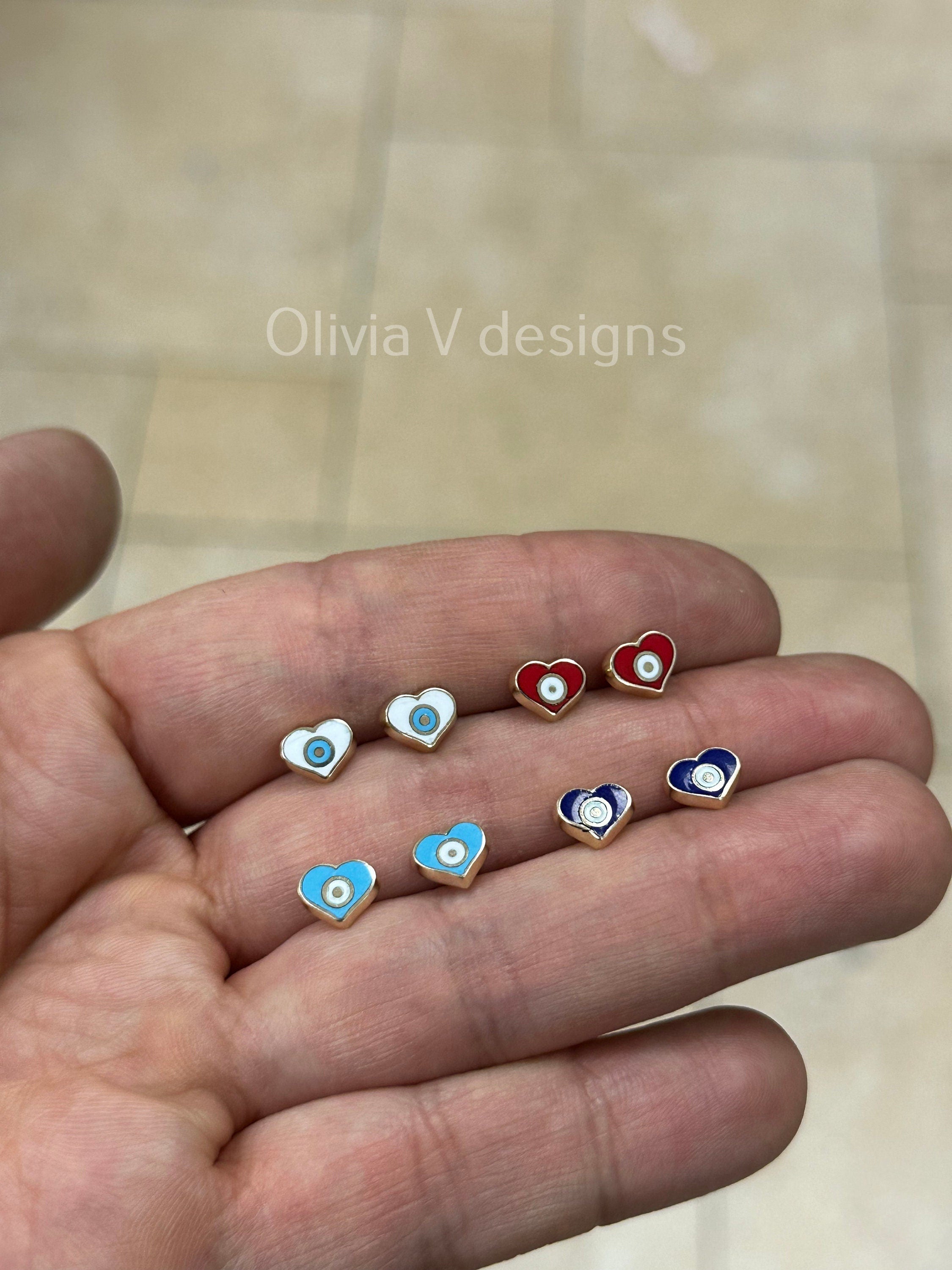14k Evil Eye Stud Earring / 14k Gold / Heart Enamel Stud Earring / Evil Eye Earring / Hamsa Stud Earring /Turquoise White Blue Red Earring