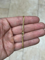 14k Gold Over 925 Sterling Silver Flat Cuban 3mm Anklet 10'', Solid Flat Miami Cuban Curb Link Chain, Italy