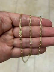 14k Gold Over 925 Sterling Silver Paper Clip 2.5mm Elongated Link Chain, Rectangular Staple Link Necklace, Layering, Minimalist