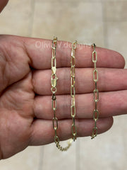 14k Gold Over 925 Sterling Silver Paper Clip 3.5mm Elongated Link Bracelet Chain, Rectangular Staple Link Necklace, Layering, Minimalist