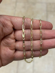 14k Gold Over 925 Sterling Silver Paper Clip 3.5mm Elongated Link Bracelet Chain, Rectangular Staple Link Necklace, Layering, Minimalist