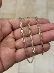 14k Gold Over 925 Sterling Silver Paper Clip 3.5mm Elongated Link Bracelet Chain, Rectangular Staple Link Necklace, Layering, Minimalist