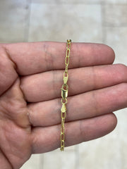 14k Gold Over 925 Sterling Silver Paper Clip 3mm Anklet 10'' Elongated Link Chain, Rectangular Staple Link Necklace, Layering