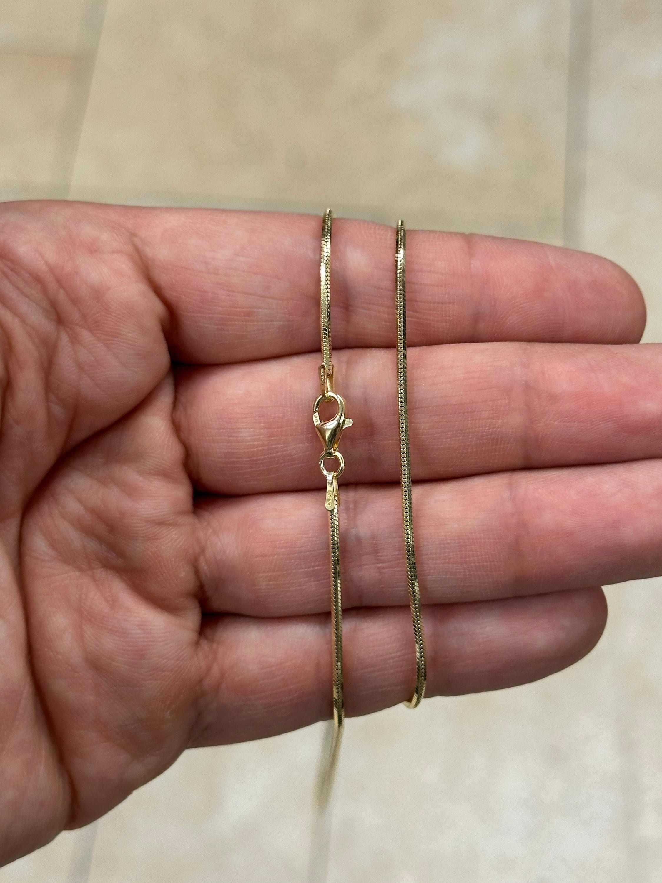 14k Gold Over 925 Sterling Silver Snake Chain, 1.4mm 8-Sided Snake Chain All Lengths, 16" 18" 20" 22" 24'' 30'', Made in Italy